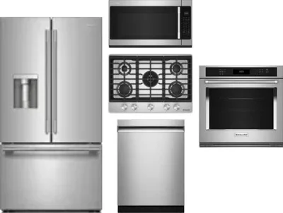 5 Piece Package Includes Refrigerator, Cooktop, Wall Oven, Microwave And Dishwasher
