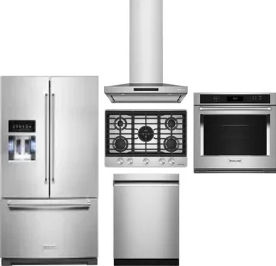 5 Piece Package Includes Refrigerator, Cooktop, Wall Oven, Hood And Dishwasher
