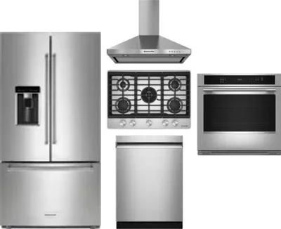 5 Piece Package Includes Refrigerator, Cooktop, Wall Oven, Hood And Dishwasher