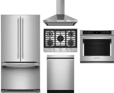 5 Piece Package Includes Refrigerator, Cooktop, Wall Oven, Hood And Dishwasher