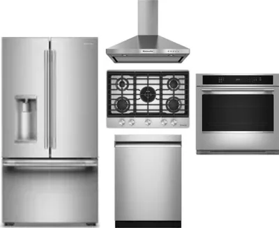 5 Piece Package Includes Refrigerator, Cooktop, Wall Oven, Hood And Dishwasher
