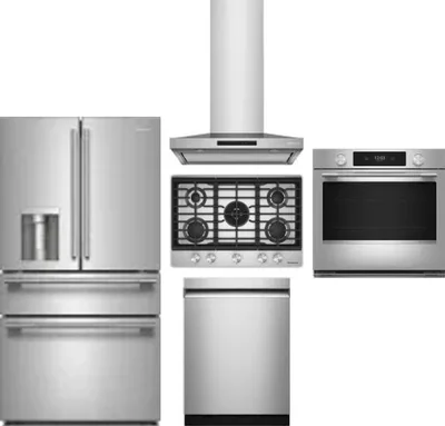 5 Piece Package Includes Refrigerator, Cooktop, Wall Oven, Hood And Dishwasher