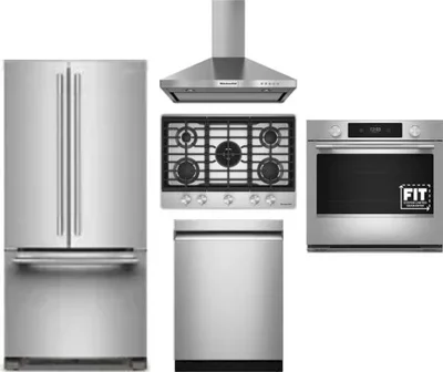 5 Piece Package Includes Refrigerator, Cooktop, Wall Oven, Hood And Dishwasher