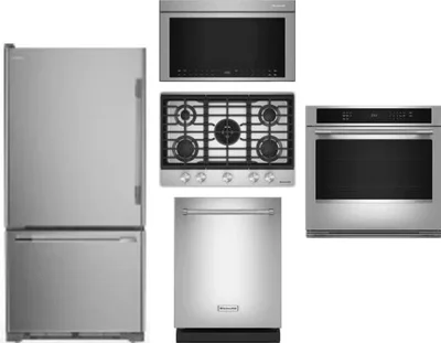 5 Piece Package Includes Refrigerator, Cooktop, Wall Oven, Microwave And Dishwasher