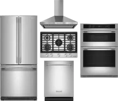 5 Piece Package Includes Refrigerator, Cooktop, Wall Oven, Hood And Dishwasher