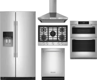 5 Piece Package Includes Refrigerator, Cooktop, Wall Oven, Hood And Dishwasher