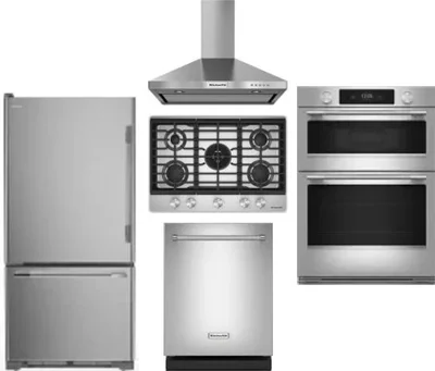 5 Piece Package Includes Refrigerator, Cooktop, Wall Oven, Hood And Dishwasher