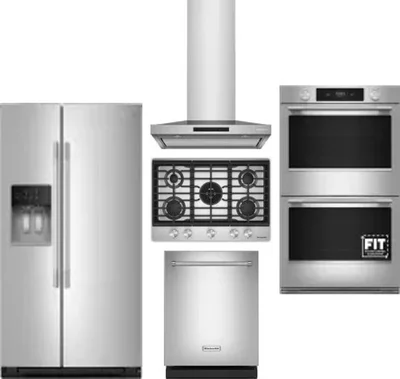 5 Piece Package Includes Refrigerator, Cooktop, Wall Oven, Hood And Dishwasher