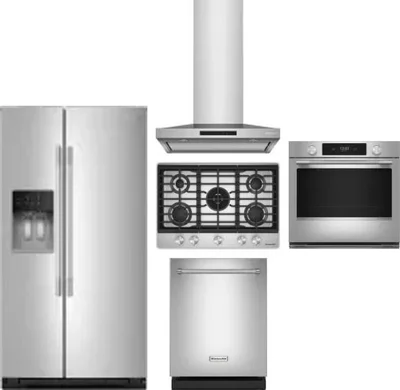 5 Piece Package Includes Refrigerator, Cooktop, Wall Oven, Hood And Dishwasher