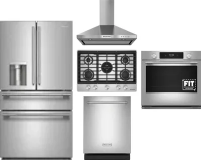 5 Piece Package Includes Refrigerator, Cooktop, Wall Oven, Hood And Dishwasher