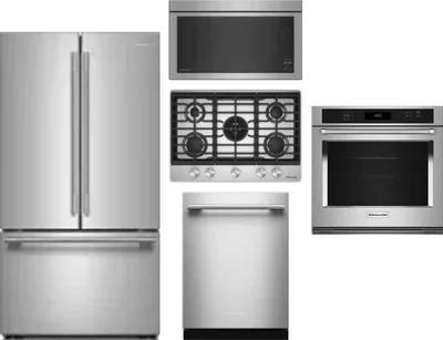 5 Piece Package Includes Refrigerator, Cooktop, Wall Oven, Microwave And Dishwasher