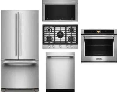 5 Piece Package Includes Refrigerator, Cooktop, Wall Oven, Microwave And Dishwasher