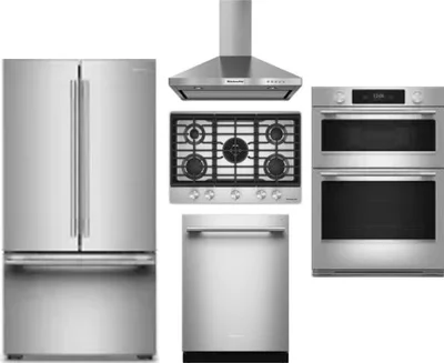 5 Piece Package Includes Refrigerator, Cooktop, Wall Oven, Hood And Dishwasher