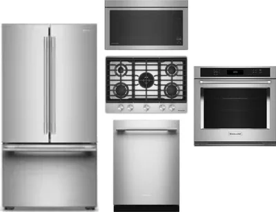 5 Piece Package Includes Refrigerator, Cooktop, Wall Oven, Microwave And Dishwasher