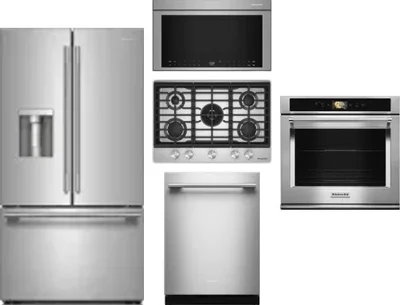 5 Piece Package Includes Refrigerator, Cooktop, Wall Oven, Microwave And Dishwasher