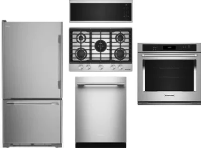 5 Piece Package Includes Refrigerator, Cooktop, Wall Oven, Microwave And Dishwasher