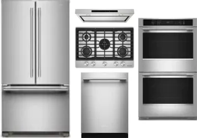 5 Piece Package Includes Refrigerator, Cooktop, Wall Oven, Hood And Dishwasher