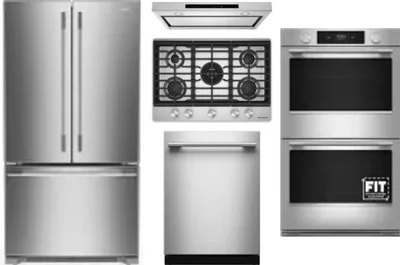 5 Piece Package Includes Refrigerator, Cooktop, Wall Oven, Hood And Dishwasher