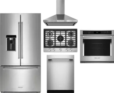 5 Piece Package Includes Refrigerator, Cooktop, Wall Oven, Hood And Dishwasher