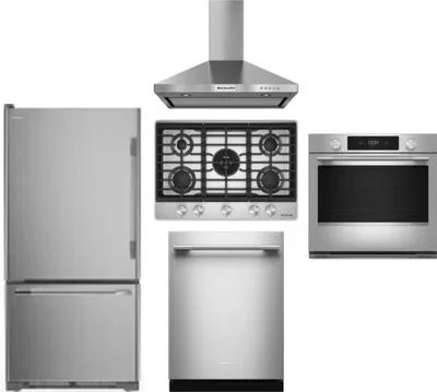 5 Piece Package Includes Refrigerator, Cooktop, Wall Oven, Hood And Dishwasher