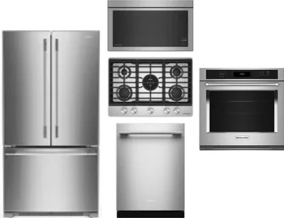 5 Piece Package Includes Refrigerator, Cooktop, Wall Oven, Microwave And Dishwasher