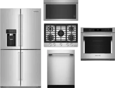 5 Piece Package Includes Refrigerator, Cooktop, Wall Oven, Microwave And Dishwasher