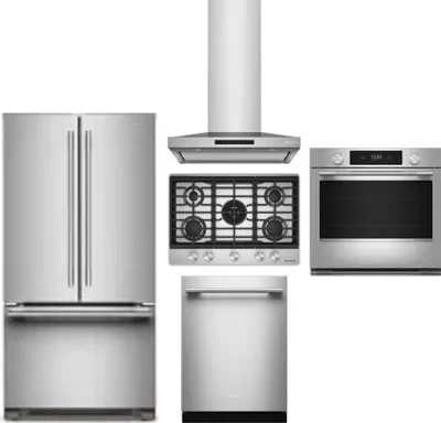 5 Piece Package Includes Refrigerator, Cooktop, Wall Oven, Hood And Dishwasher