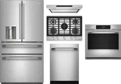 5 Piece Package Includes Refrigerator, Cooktop, Wall Oven, Hood And Dishwasher