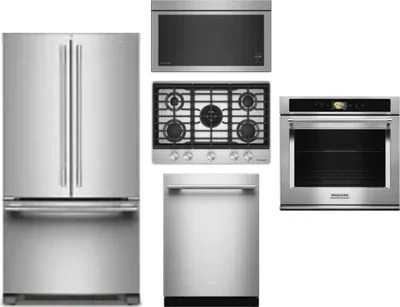 5 Piece Package Includes Refrigerator, Cooktop, Wall Oven, Microwave And Dishwasher