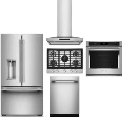 5 Piece Package Includes Refrigerator, Cooktop, Wall Oven, Hood And Dishwasher