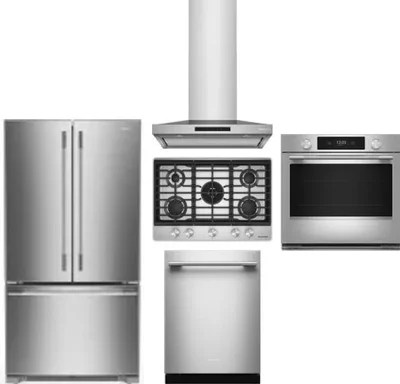 5 Piece Package Includes Refrigerator, Cooktop, Wall Oven, Hood And Dishwasher