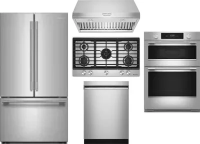 5 Piece Package Includes Refrigerator, Cooktop, Wall Oven, Hood And Dishwasher