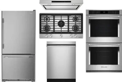 5 Piece Package Includes Refrigerator, Cooktop, Wall Oven, Hood And Dishwasher