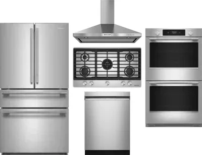 5 Piece Package Includes Refrigerator, Cooktop, Wall Oven, Hood And Dishwasher