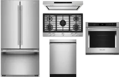 5 Piece Package Includes Refrigerator, Cooktop, Wall Oven, Hood And Dishwasher