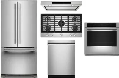 5 Piece Package Includes Refrigerator, Cooktop, Wall Oven, Hood And Dishwasher