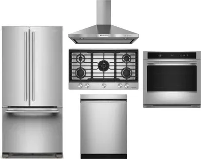 5 Piece Package Includes Refrigerator, Cooktop, Wall Oven, Hood And Dishwasher