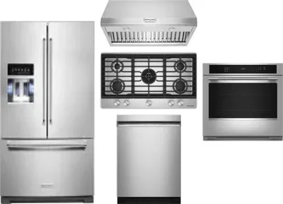 5 Piece Package Includes Refrigerator, Cooktop, Wall Oven, Hood And Dishwasher