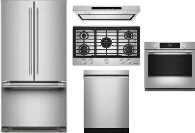 5 Piece Package Includes Refrigerator, Cooktop, Wall Oven, Hood And Dishwasher