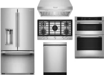5 Piece Package Includes Refrigerator, Cooktop, Wall Oven, Hood And Dishwasher