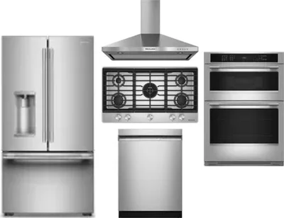 5 Piece Package Includes Refrigerator, Cooktop, Wall Oven, Hood And Dishwasher