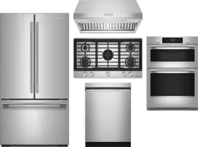 5 Piece Package Includes Refrigerator, Cooktop, Wall Oven, Hood And Dishwasher