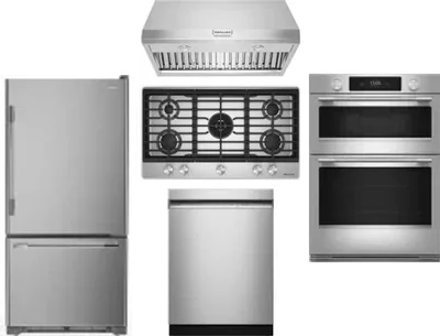 5 Piece Package Includes Refrigerator, Cooktop, Wall Oven, Hood And Dishwasher