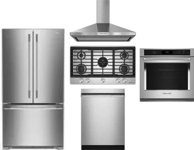5 Piece Package Includes Refrigerator, Cooktop, Wall Oven, Hood And Dishwasher