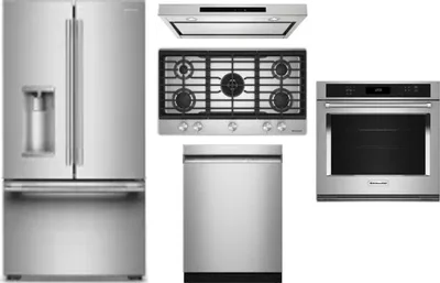 5 Piece Package Includes Refrigerator, Cooktop, Wall Oven, Hood And Dishwasher