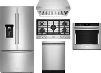 5 Piece Package Includes Refrigerator, Cooktop, Wall Oven, Hood And Dishwasher