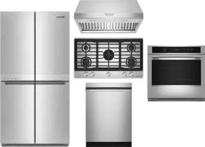 5 Piece Package Includes Refrigerator, Cooktop, Wall Oven, Hood And Dishwasher