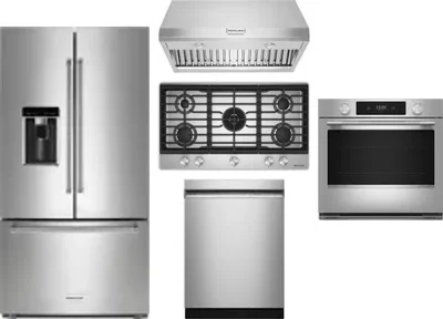 5 Piece Package Includes Refrigerator, Cooktop, Wall Oven, Hood And Dishwasher