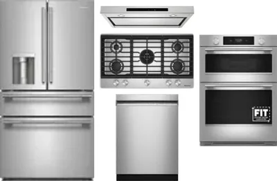 5 Piece Package Includes Refrigerator, Cooktop, Wall Oven, Hood And Dishwasher