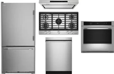 5 Piece Package Includes Refrigerator, Cooktop, Wall Oven, Hood And Dishwasher